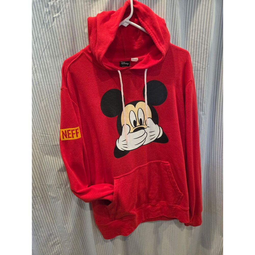 Disney X Neff Mickey Mouse Hoodie Red Size L Graphic Pullover Sweatshirt Men Lg